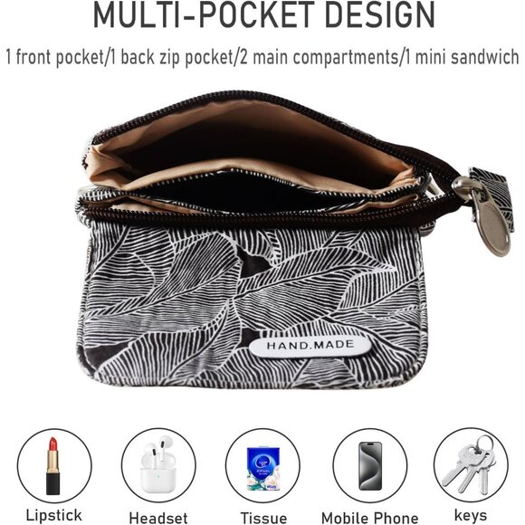 Women's Black Grey Cotton Handmade Cute Canvas Cross Body Bags Phone Purse - Picture 6 of 8